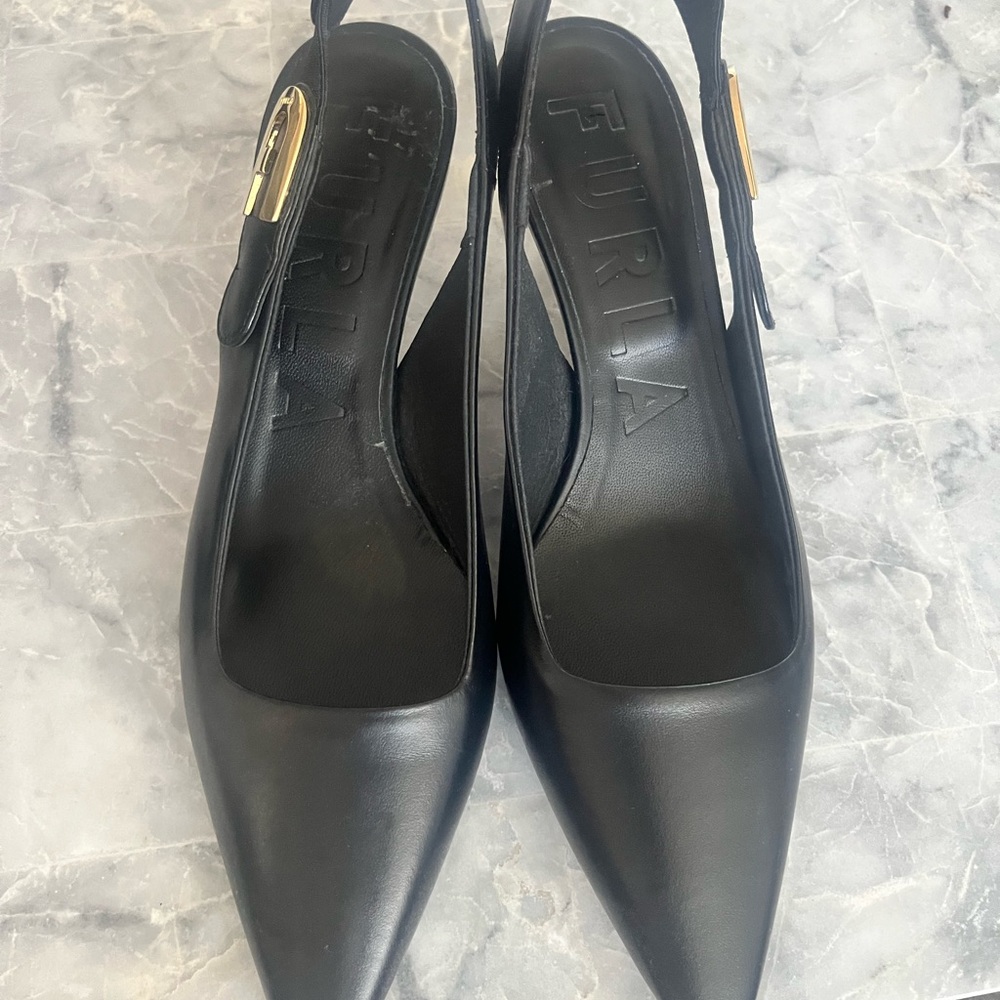 Furla Black Leather Slingback Flats